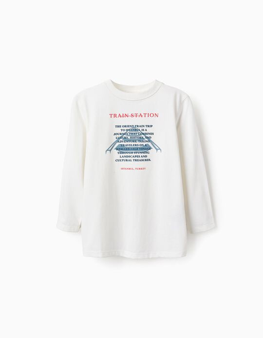 Comprar Online T-shirt de Manga Comprida para Menino 'Train Station', Branco