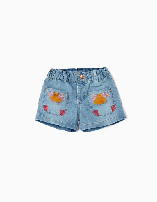 Denim Shorts with Tassels and Embroidery for Baby Girls, Blue