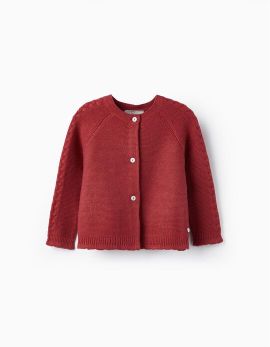 Knitted Cardigan for Baby Girls, Dark Red
