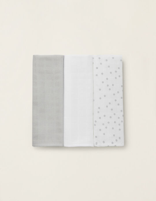Buy Online 3 Nappy Squares Dots 65X65 Grey Zy Baby  
