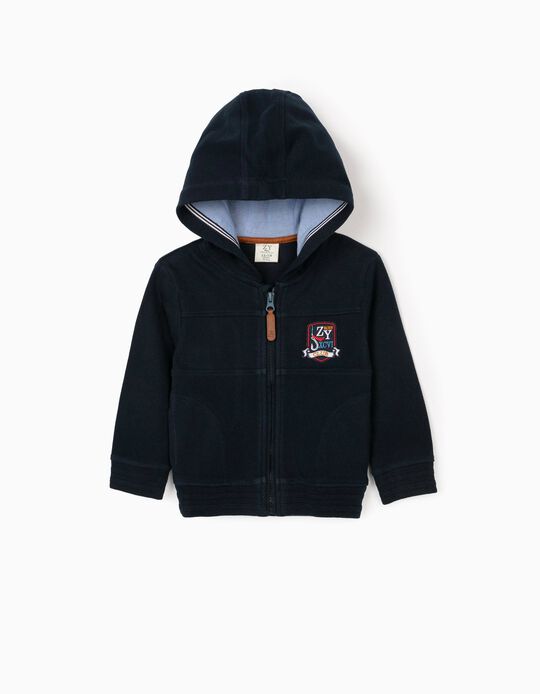 Hooded Jacket in Piqué Knit for Baby Boys, Dark Blue