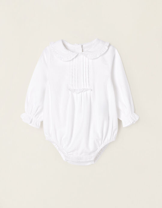 Cotton Twill Bodysuit for Newborn Baby Girls, White