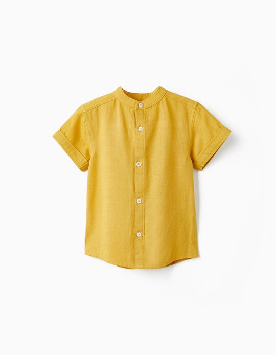 Camisa de Manga Corta con Lino para Bebé Niño, Amarillo