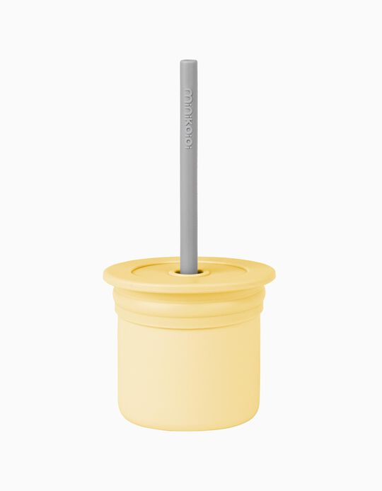 Tasse à Snacks avec Paille Minikoioi Yellow/Grey 6M+