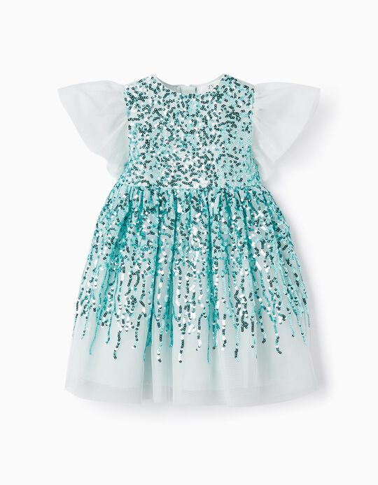Comprar Online Vestido com Tule e Lantejoulas para Bebé Menina, Turquesa/Azul Claro