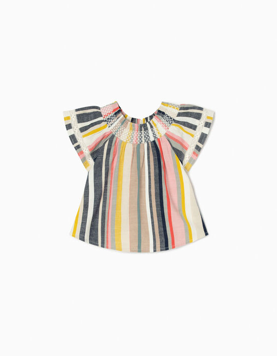 Striped Top with Lace for Baby Girls, Multicoloured