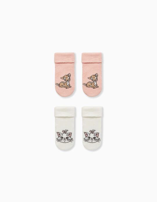 Pack of 2 Pairs of Non-slip Socks for Baby Girls 'Disney', White/Pink