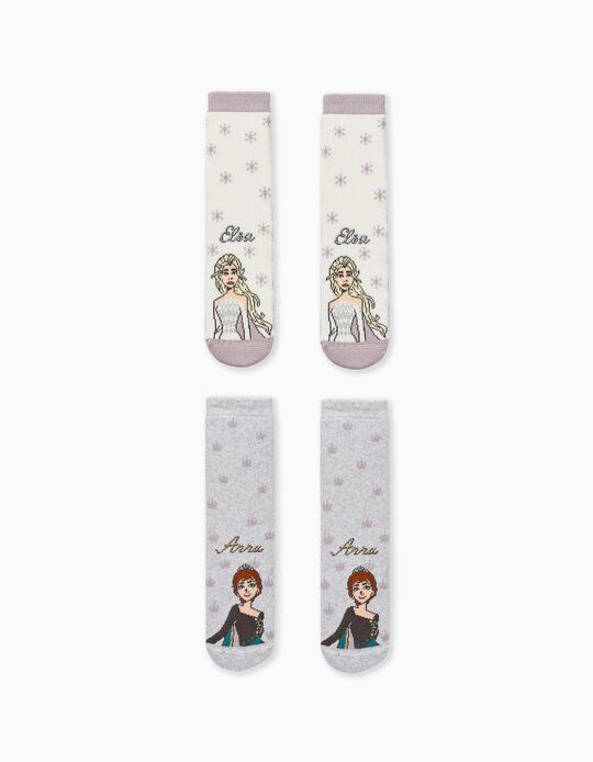 Pack of 2 Pairs of Socks for Girls 'Frozen', White/Lilac/Grey