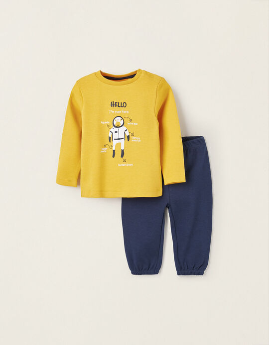 Long Sleeve Pyjamas for Baby Boy 'Alien', Yellow/Dark Blue