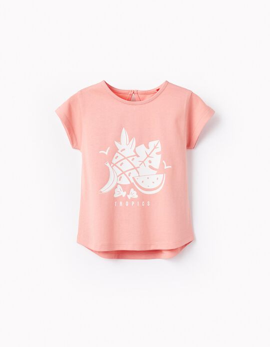 T-shirt de Algodão para Bebé Menina 'Tropics', Rosa