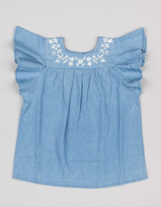 Comprar Online Blusa de Algodão com Bordados para Menina, Azul