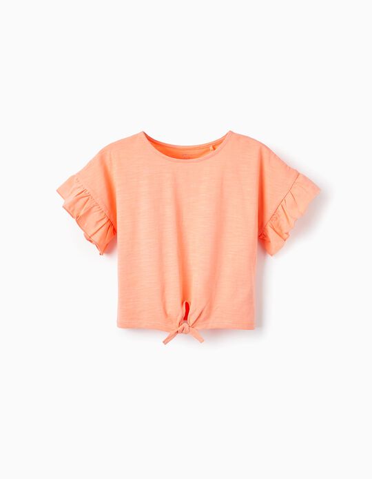 T-Shirt with Knot in Cotton for Girls, Peach