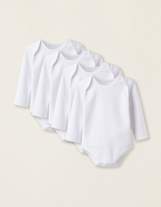 Pack of 4 Cotton Bodysuits for Baby and Newborns, White