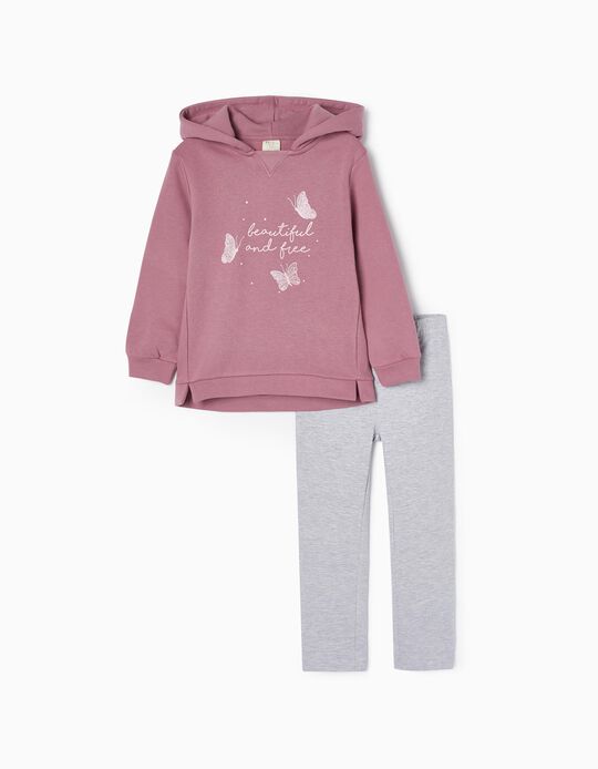 Cotton Tracksuit for Girls, Purple/Grey