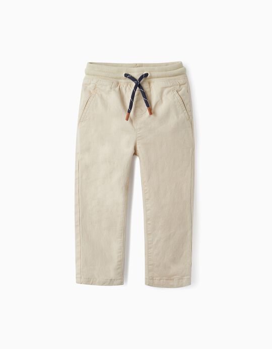 Cotton Twill Trousers for Baby Boys, Light Beige