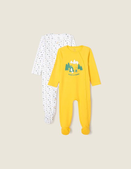 2 Sleepsuits for Baby Boys 'Mountain', Yellow/White
