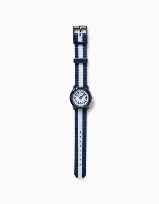 Comprar Online Relógio às Riscas para Menino, Azul Escuro/Branco