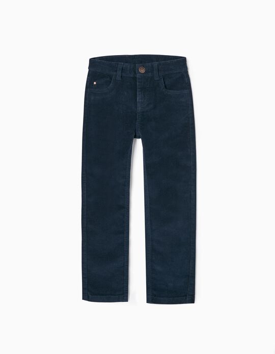 Corduroy Cotton Trousers for Boys 'Slim Fit', Dark Blue