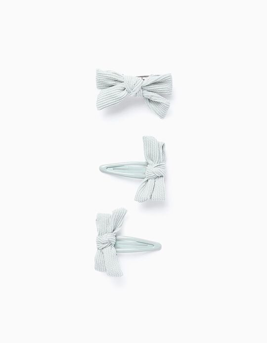 Buy Online Pack 1 Hair Slide + 2 Hair Clips with Bow for Baby and Girls, Aqua Green