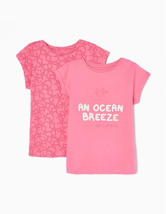 2 Pack Cotton T-shirts 'Ocean Breeze' for Girls, Pink
