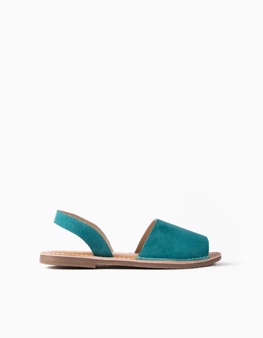 Sandales en Cuir Fille, Bleu Turquoise