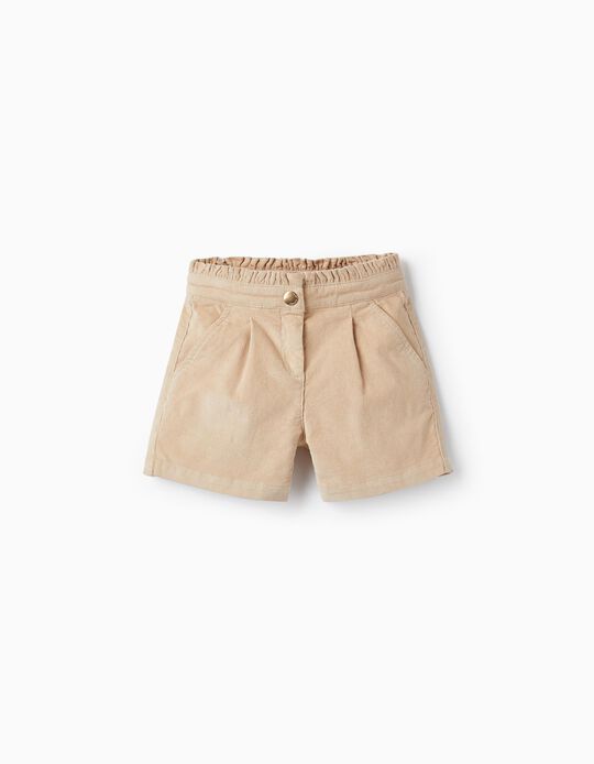 Corduroy Shorts for Girls, Light Beige