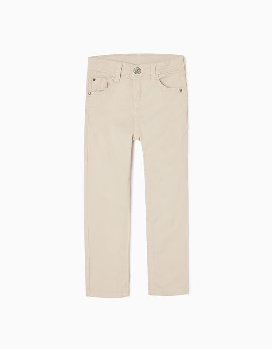 Cotton Twill Trousers for Boys 'Slim Fit', Beige