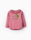 Long Sleeve Cotton T-shirt for Baby Girls 'Wild & Free', Pink