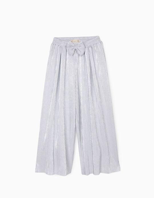 Flared pleated Trousers for Girls, Silver