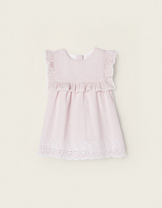 Cotton Striped Dress with Ruffles for Newborns, Pink/White