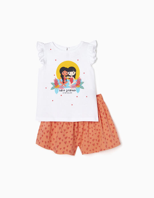T-Shirt + Shorts for Baby Girls 'Surf Camp', White/Coral