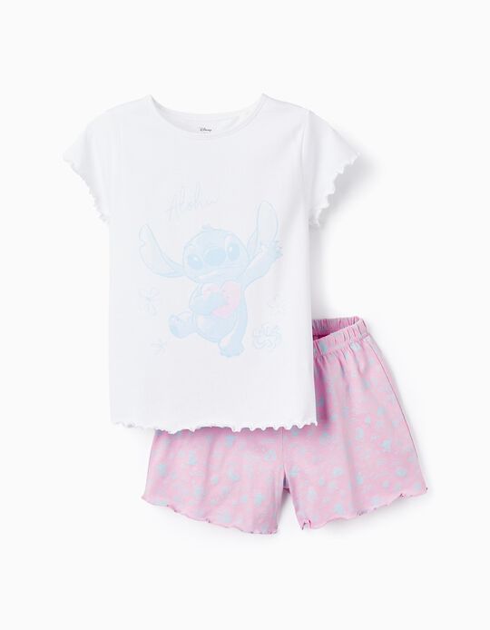 Pijama de Algodão para Menina 'Stitch', Branco/Rosa/Azul