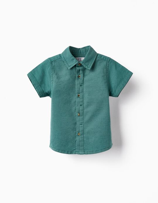 Cotton and Linen Shirt for Baby Boys, Dark Green