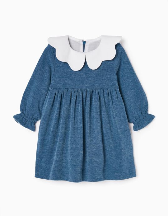 Knitted Dress with Flower Collar for Baby Girls, Blue