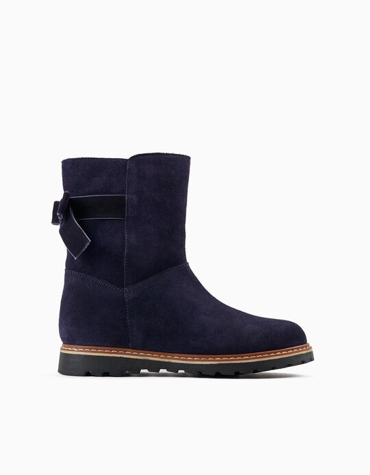Suede Boots with Bows for Girls, Dark Blue