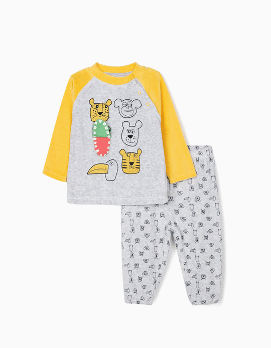 Pijama de Terciopelo para Bebé Niño 'Animals', Gris/Amarillo