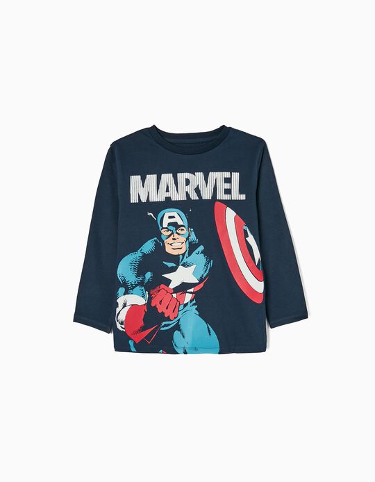 Camiseta de Manga Larga para niño 'Capitán América', Azul Oscuro