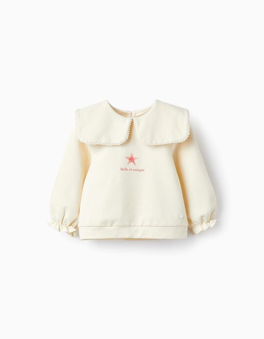 Cotton Sweatshirt for Baby Girl 'Belle et Unique', Beige