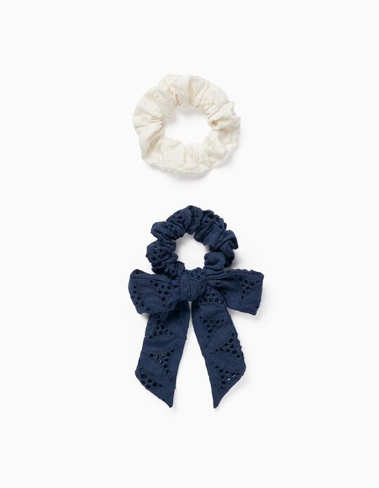 Comprar Online Pack 2 Elásticos Scrunchie para Bebé e Menina, Branco/Azul Escuro