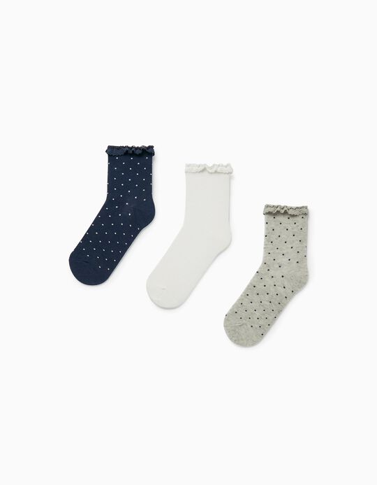 3 Pairs of Socks with Lace for Girls, Multicoloured