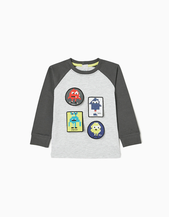 T-shirt de Manga Comprida em Algodão para Bebé Menino 'Super Poderes', Cinza