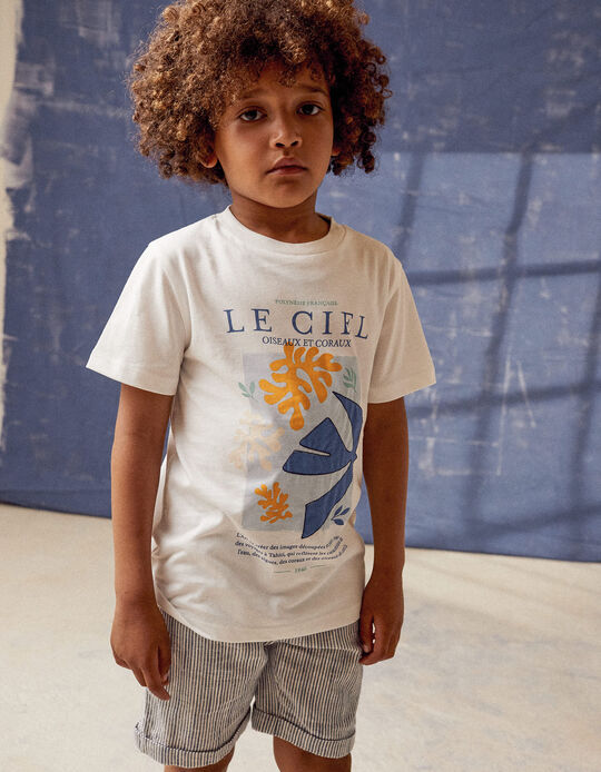 Short Sleeve T-Shirt in Cotton for Girls 'Le Ciel', White