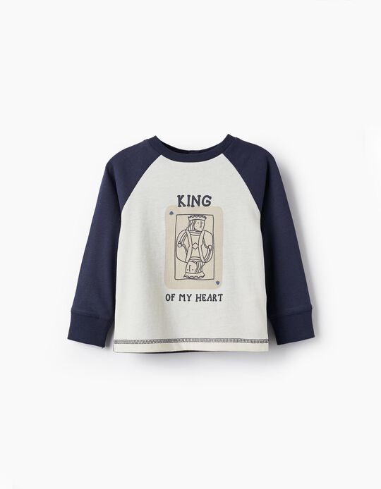 T-Shirt em Algodão para Bebé Menino 'King of My Heart', Branco/Azul