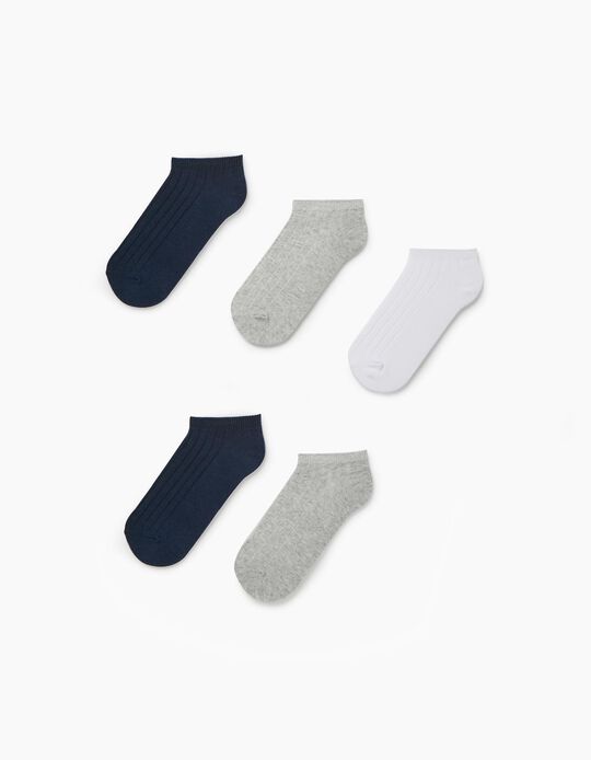 5-Pack Ribbed Ankle Socks for Boys, Multicoloured
