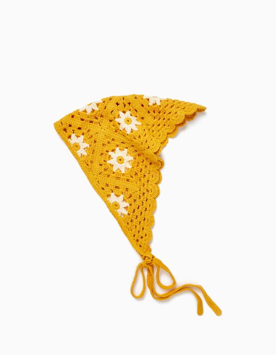 Comprar Online Lenço de Cabelo em Crochet para Menina, Amarelo/Branco