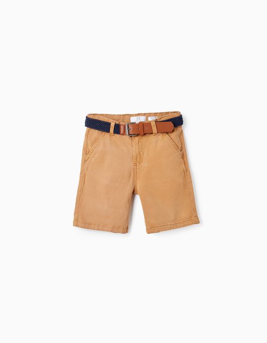Chino Twill Shorts With Belt for Boys, Camel