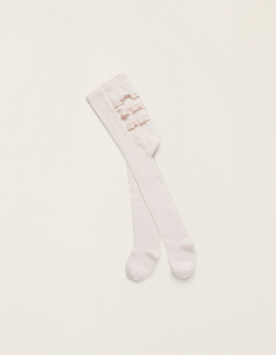 Cotton Tights with Frills for Baby Girls, Pink