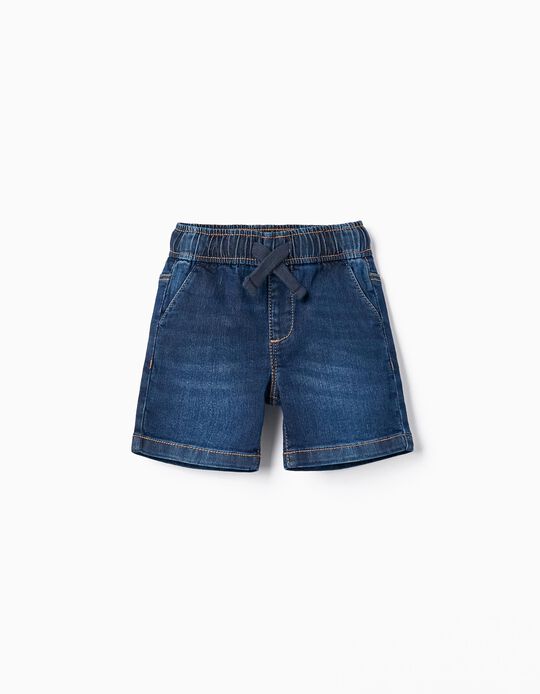 Cotton Sporty Denim Shorts for Baby Boy, Dark Blue