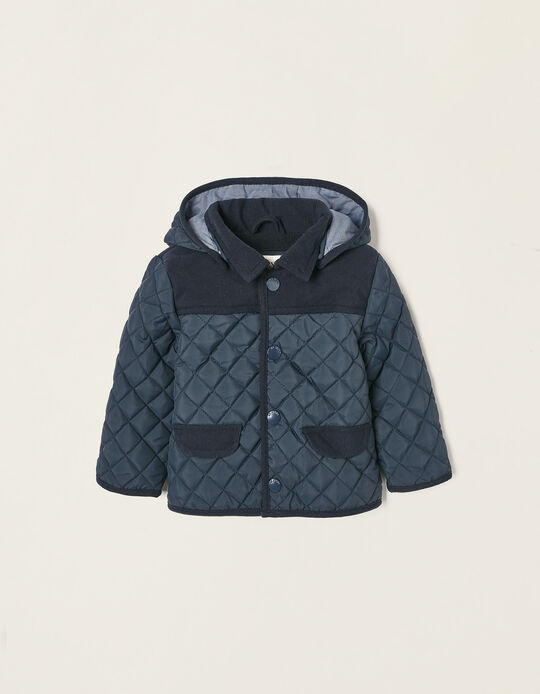 Quilted Jacket with Removable Hood for Newborn Baby Boys, Dark Blue
