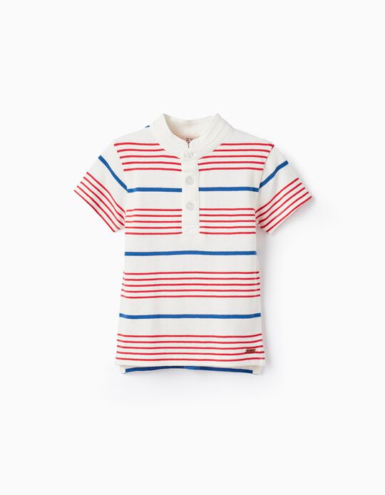 Short Sleeve Polo-Shirt for Baby Boy, White/Red/Blue